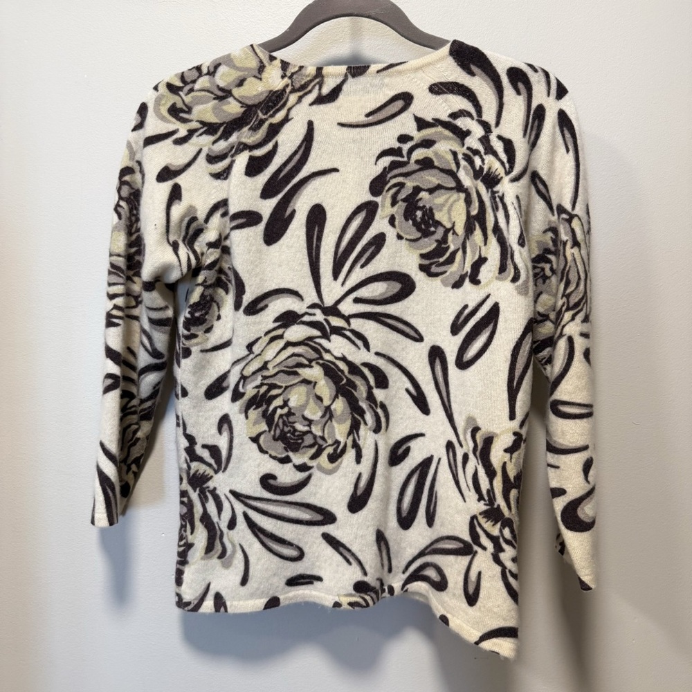 Vintage Ann-Louise Roswald 100% Cashmere Floral Cardigan Sweater Size L - Picture 3 of 6